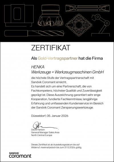 Zertifikate - 2026 - SANDVIK - Gold-Zertifikat - Goldpartner - HENKA