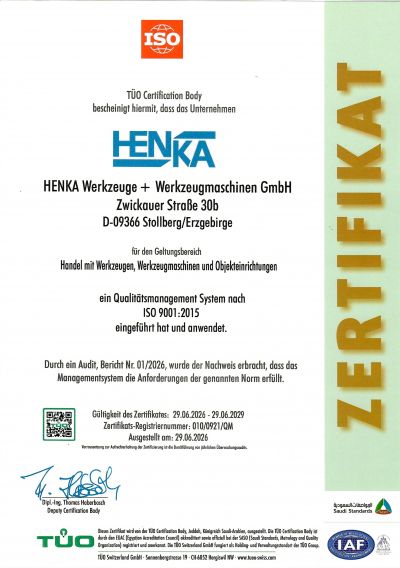 Zertifikate - 2026 - ISO-Zertifizierung - DIN-ISO-9001 - HENKA